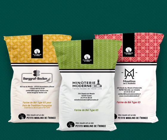 Gamme de sacs Farine pour les meuniers adhérents du groupement Petits Moulins de France